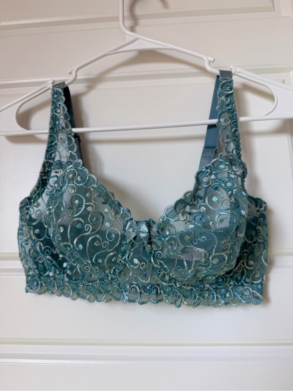 Vintage 2003 Victoria's Secret Teal Blue Sheer Embroidered Demi Bra 34D
